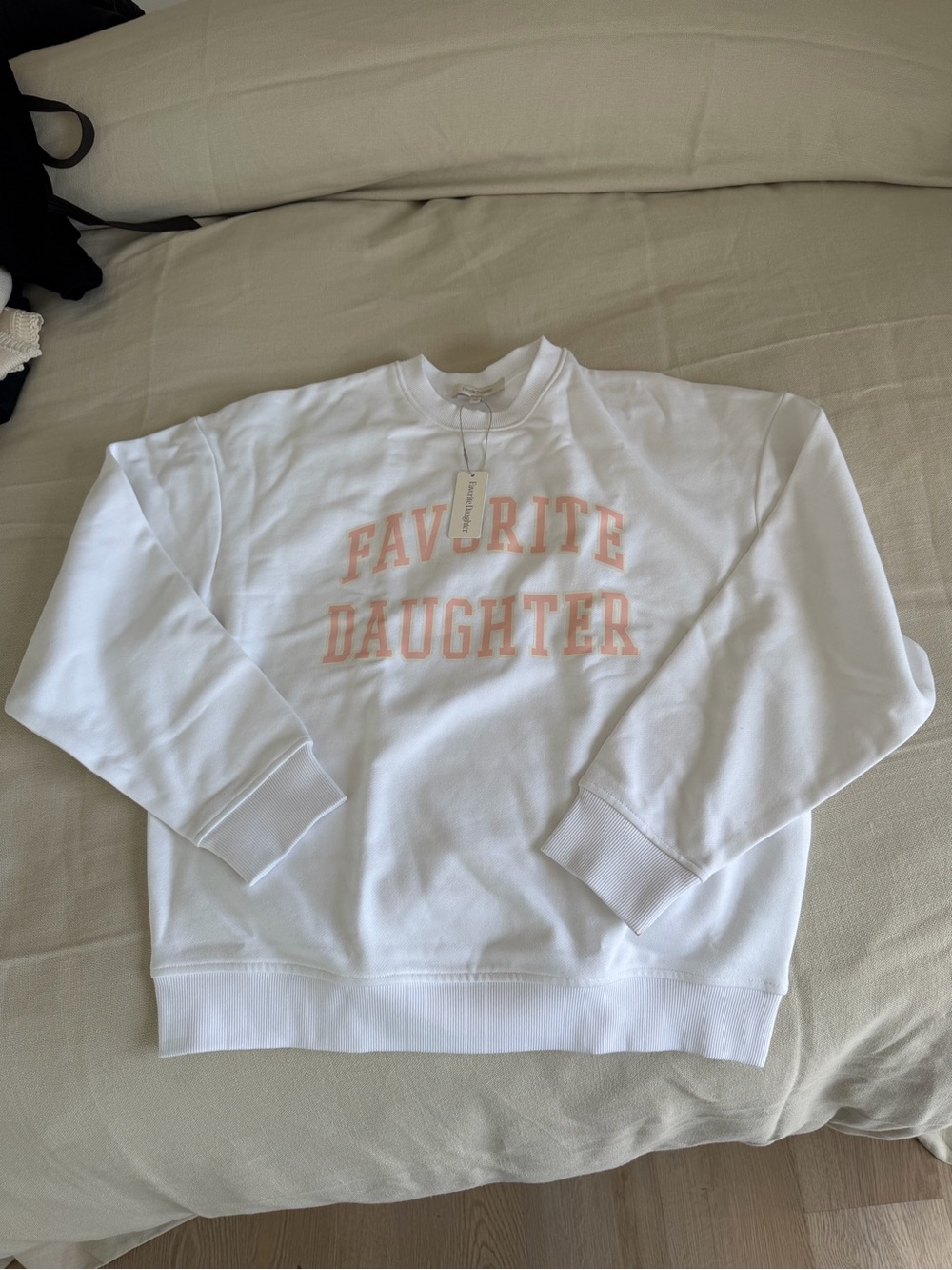 Favorite Daughter White Sweatshirt with Pink Logo